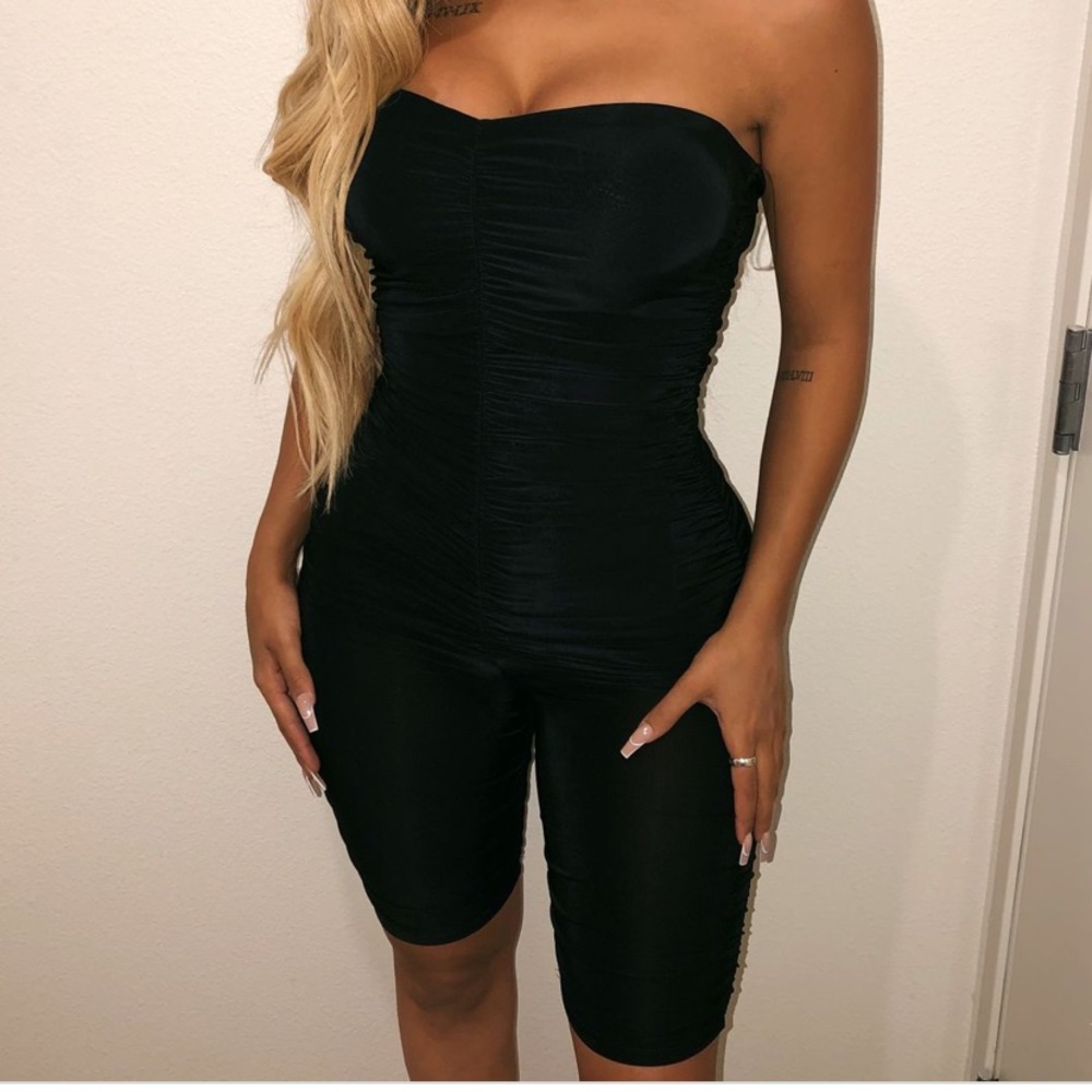 Black strapless romper